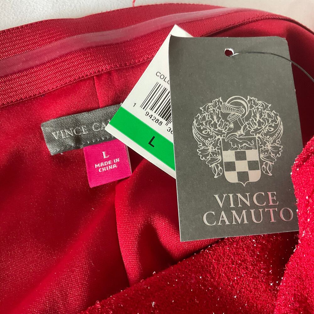 Vince Camuto Red Cocktail Dress Metallic Off the Shoulder Mini Sheath Size Large - Picture 9 of 11